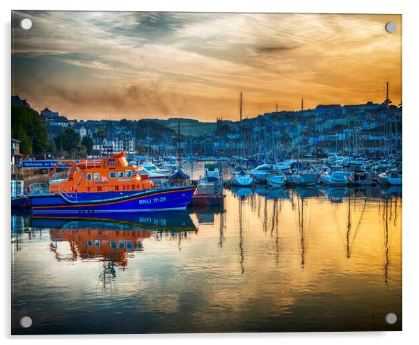 Torbay Lifeboat Moored at Sunset Acrylic by Paul F Prestidge