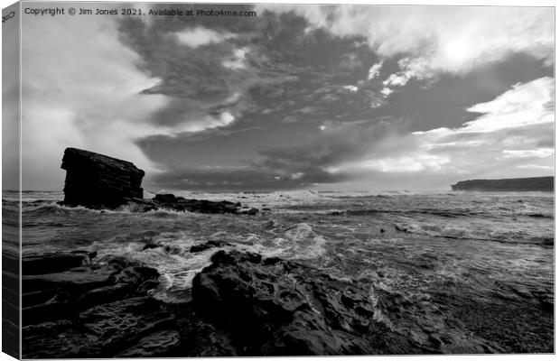 Collywell Bay storm in Monochrome Canvas Print by Jim Jones