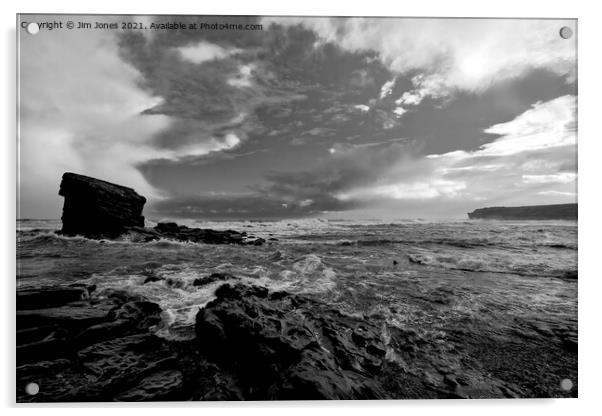 Collywell Bay storm in Monochrome Acrylic by Jim Jones
