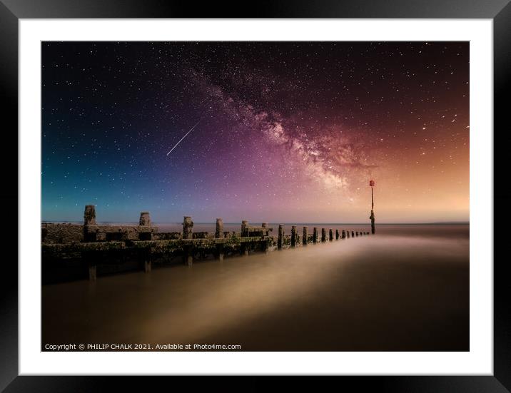 milky way seascape with shooting star 328 night sk Framed Mounted Print by PHILIP CHALK