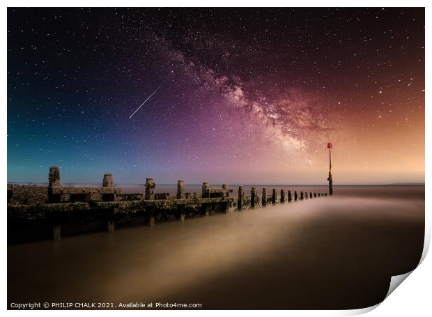 milky way seascape with shooting star 328 night sk Print by PHILIP CHALK