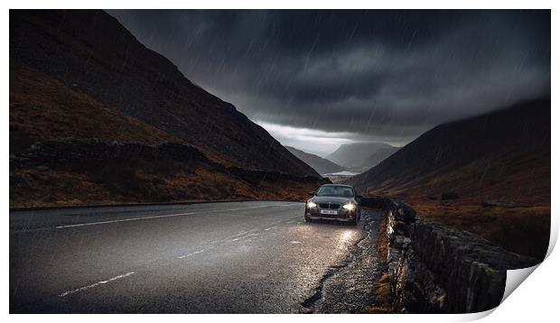 BMW 335D on Moody Mountain Backdrop Print by Mark Battista