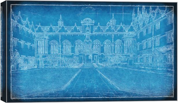 Oriel College Blueprint Canvas Print by Richard Downs