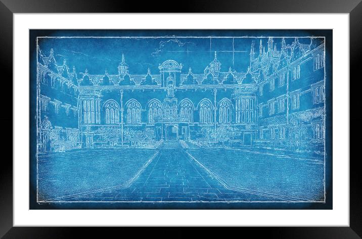 Oriel College Blueprint Framed Mounted Print by Richard Downs