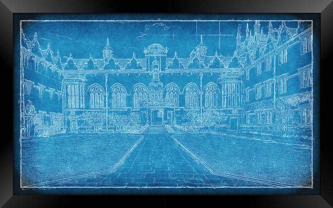 Oriel College Blueprint Framed Print by Richard Downs