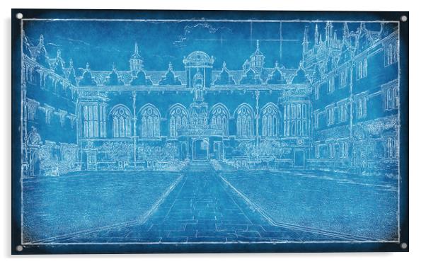Oriel College Blueprint Acrylic by Richard Downs