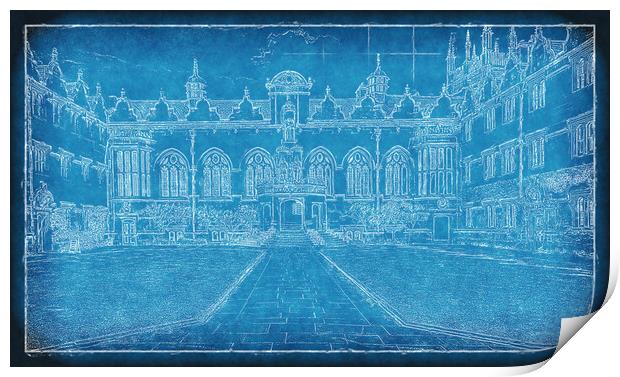 Oriel College Blueprint Print by Richard Downs