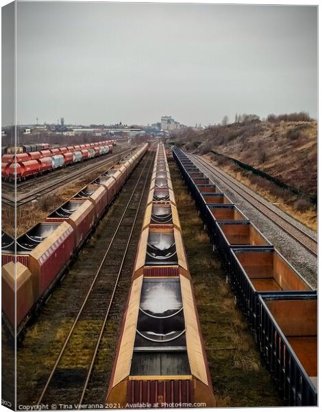 Stationary cargo trains at Thornaby on Tees Canvas Print by Tina Veeranna
