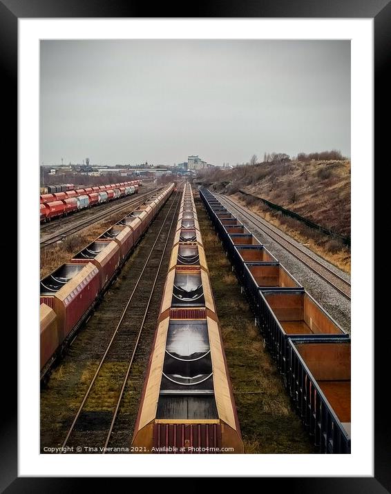 Stationary cargo trains at Thornaby on Tees Framed Mounted Print by Tina Veeranna