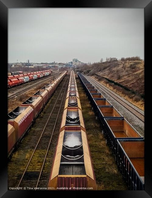 Stationary cargo trains at Thornaby on Tees Framed Print by Tina Veeranna