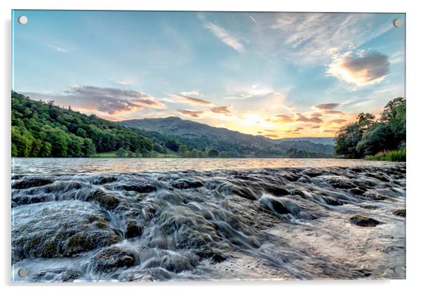 Grasmere weir at Sunset Acrylic by James Marsden