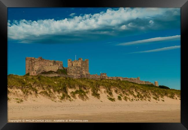 Bamburgh Castle Northumberland from the sandy beach 330 Framed Print by PHILIP CHALK
