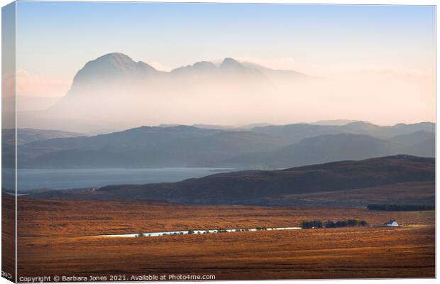 Suilven Early Morning Mist Scottish Highlands Canvas Print by Barbara Jones