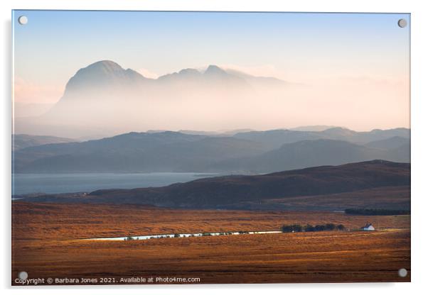 Suilven Early Morning Mist Scottish Highlands Acrylic by Barbara Jones