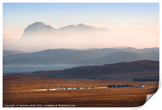 Suilven Early Morning Mist Scottish Highlands Print by Barbara Jones