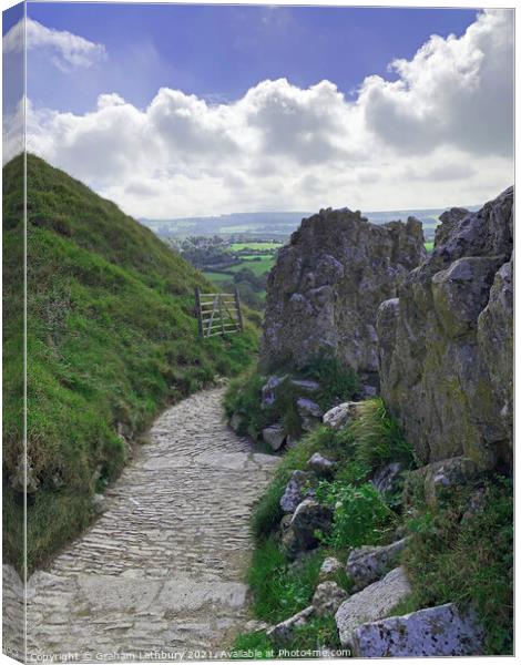 Footpath view from Corfe castle Canvas Print by Graham Lathbury