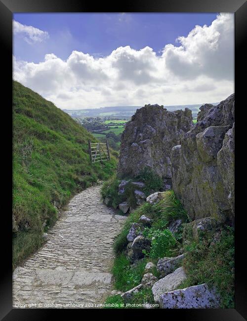 Footpath view from Corfe castle Framed Print by Graham Lathbury