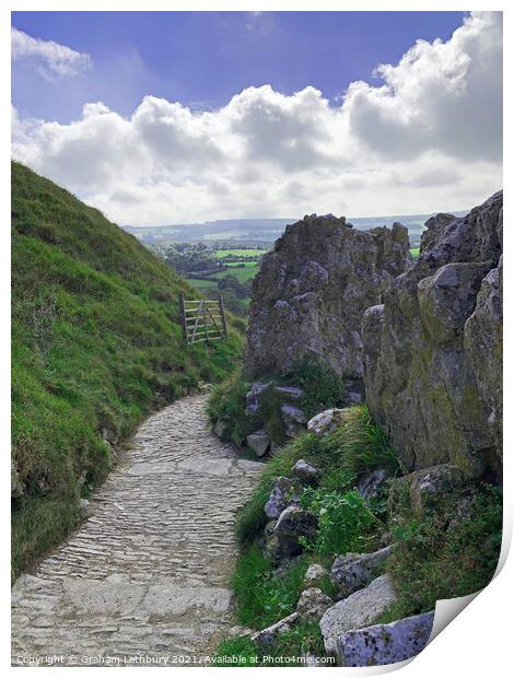 Footpath view from Corfe castle Print by Graham Lathbury
