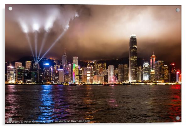 Laser Light Show Over Victoria Harbour At Tsim Sha Tsui, Hong Kong Acrylic by Peter Greenway