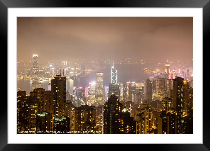 Night Time View Over Hong Kong Island From 'The Pe Framed Mounted Print by Peter Greenway