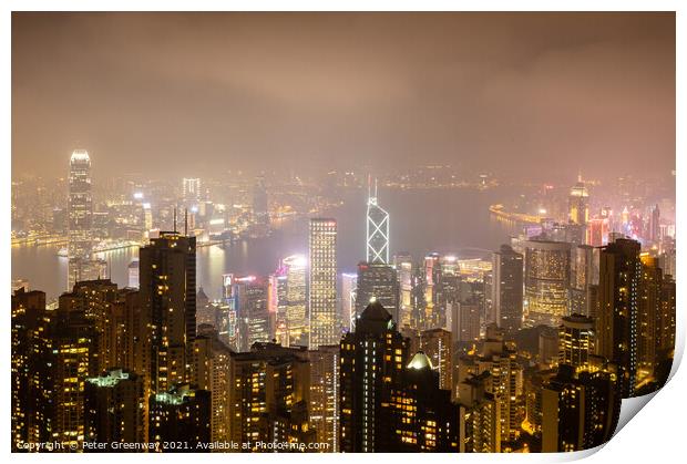 Night Time View Over Hong Kong Island From 'The Pe Print by Peter Greenway