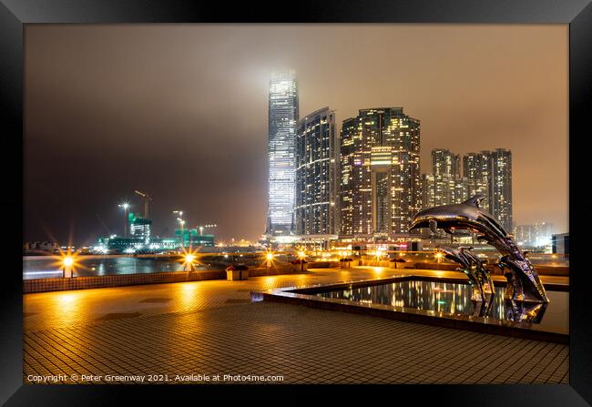 Leaping Dolphin Statues At Kowloon Harbour Framed Print by Peter Greenway