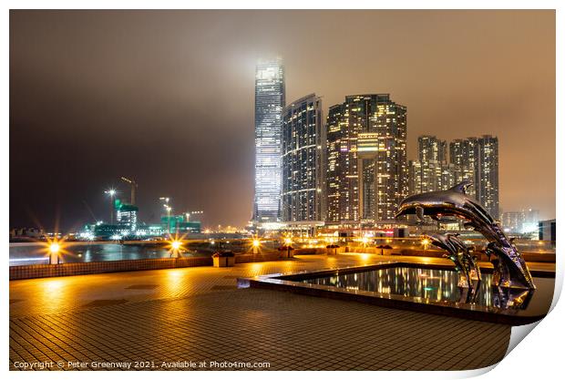 Leaping Dolphin Statues At Kowloon Harbour Print by Peter Greenway