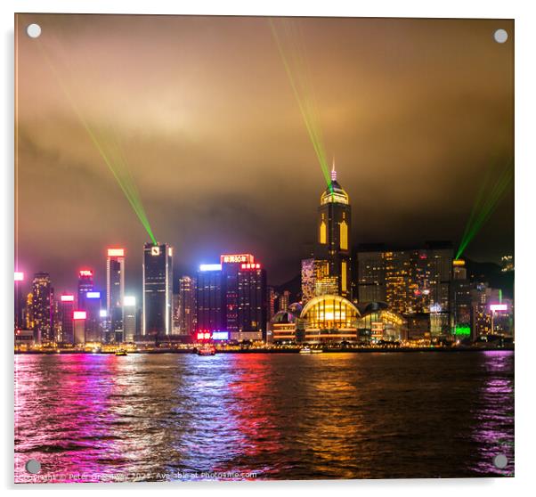 Laser Light Show Over Victoria Harbour At Tsim Sha Tsui, Hong Ko Acrylic by Peter Greenway