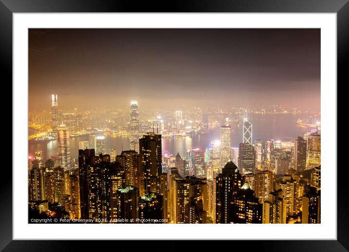 Night Time View Over Hong Kong Island From 'The Peak' Framed Mounted Print by Peter Greenway