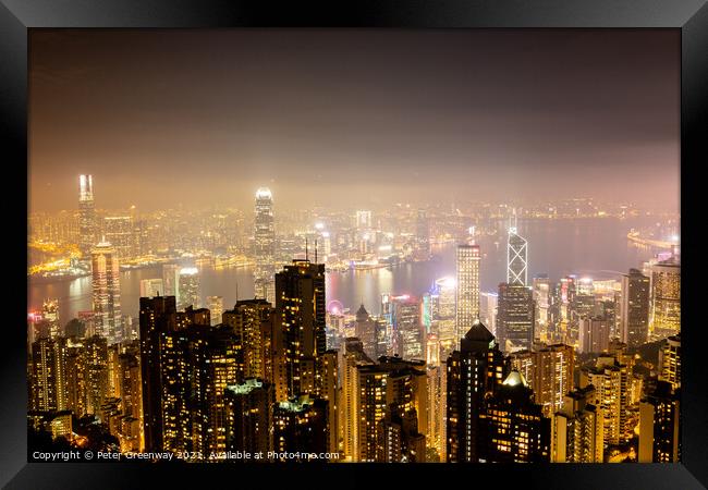 Night Time View Over Hong Kong Island From 'The Peak' Framed Print by Peter Greenway