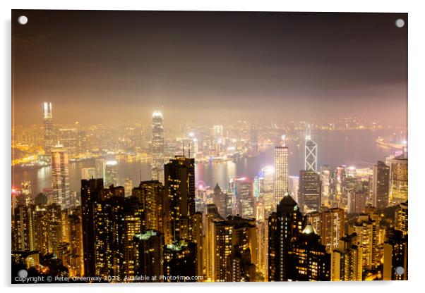 Night Time View Over Hong Kong Island From 'The Peak' Acrylic by Peter Greenway