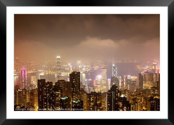 Night Time View Over Hong Kong Island From 'The Peak' Framed Mounted Print by Peter Greenway