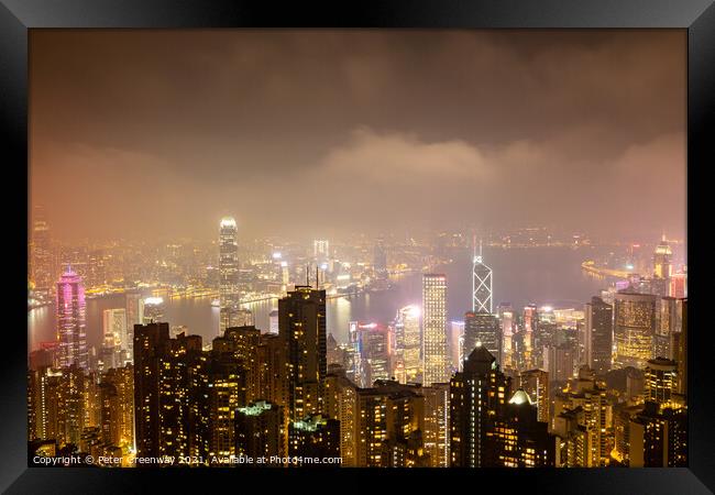 Night Time View Over Hong Kong Island From 'The Peak' Framed Print by Peter Greenway