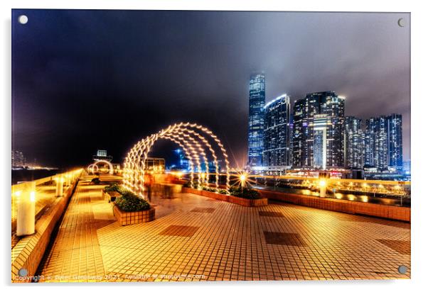 Illuminated Arches & Skyline Around Kowloon Harbour, Hong Kong Acrylic by Peter Greenway
