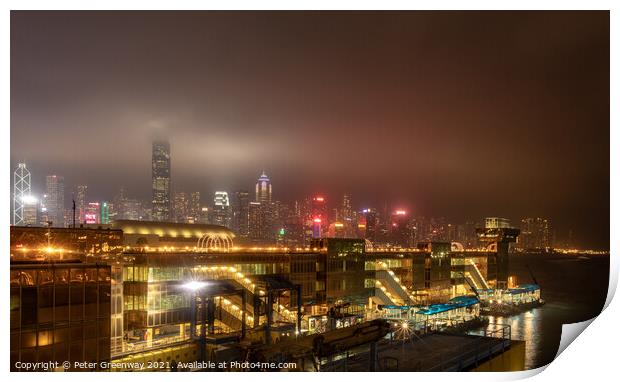 China Ferry Terminal, Hong Kong Illuminated At Night Print by Peter Greenway
