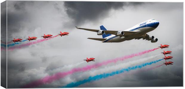 Red Arrows and BOAC Boeing 747 Canvas Print by J Biggadike