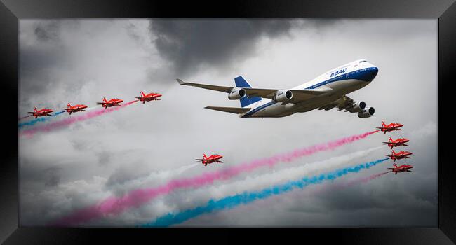 Red Arrows and BOAC Boeing 747 Framed Print by J Biggadike