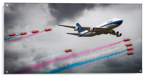 Red Arrows and BOAC Boeing 747 Acrylic by J Biggadike