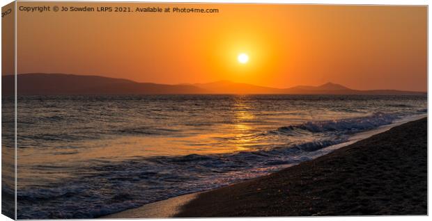 Plaka Beach sunset, Naxos   Canvas Print by Jo Sowden