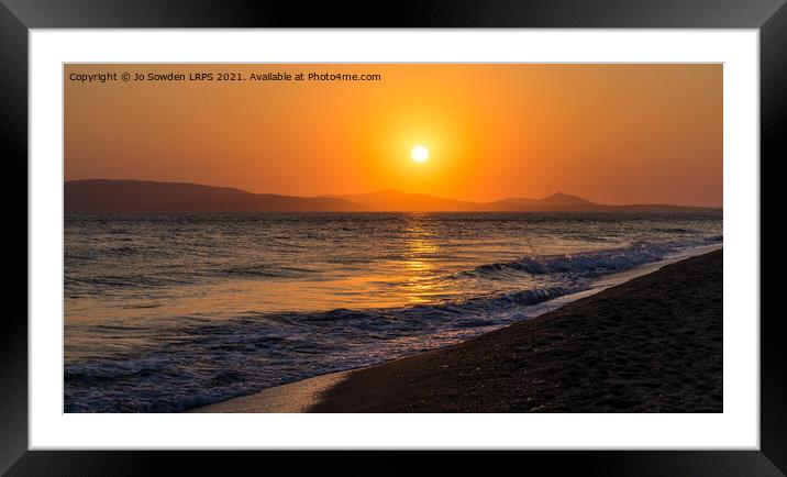 Plaka Beach sunset, Naxos   Framed Mounted Print by Jo Sowden