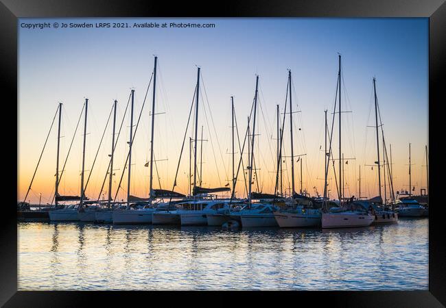 Naxos Harbour at Sunset Framed Print by Jo Sowden
