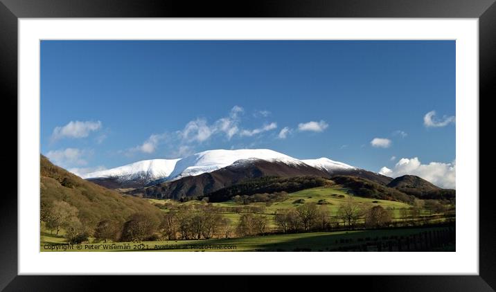 Snow capped Skiddaw viewed from Wythop Valley Framed Mounted Print by Peter Wiseman