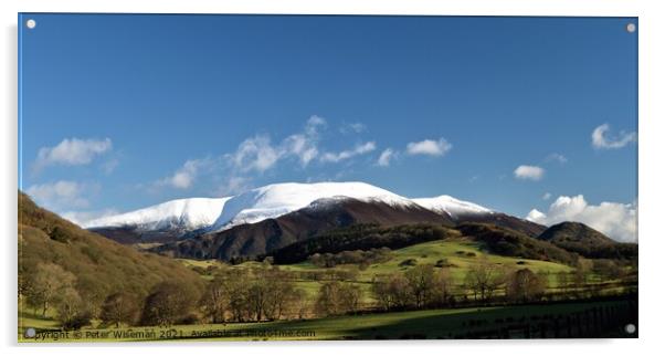 Snow capped Skiddaw viewed from Wythop Valley Acrylic by Peter Wiseman
