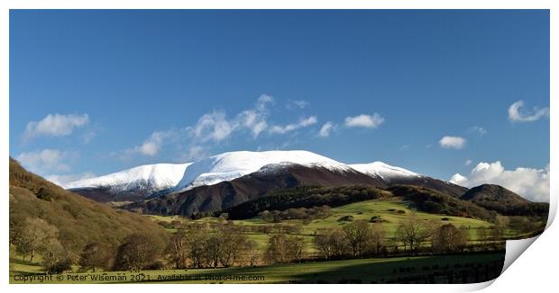 Snow capped Skiddaw viewed from Wythop Valley Print by Peter Wiseman