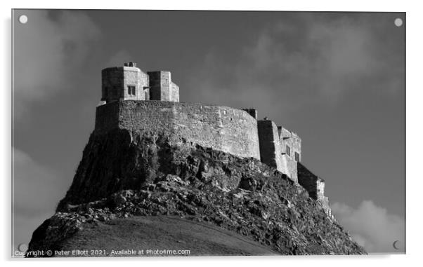Lindisfarne Castle Mono Acrylic by Peter Elliott 