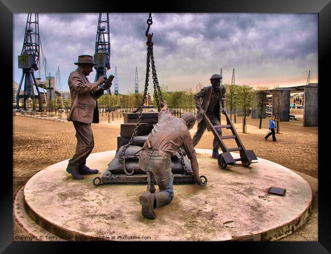 HDR image of The Dockers Sculpture ExCel, Royal Do Framed Print by Terry Senior