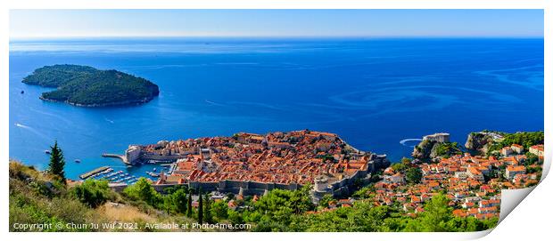Panorama of the old city of Dubrovnik and Adriatic Sea Print by Chun Ju Wu