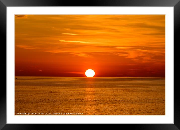 Sunset on the sea with orange clouds Framed Mounted Print by Chun Ju Wu