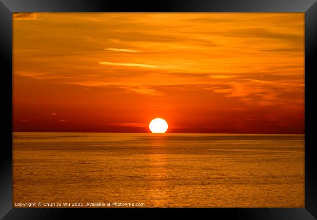 Sunset on the sea with orange clouds Framed Print by Chun Ju Wu