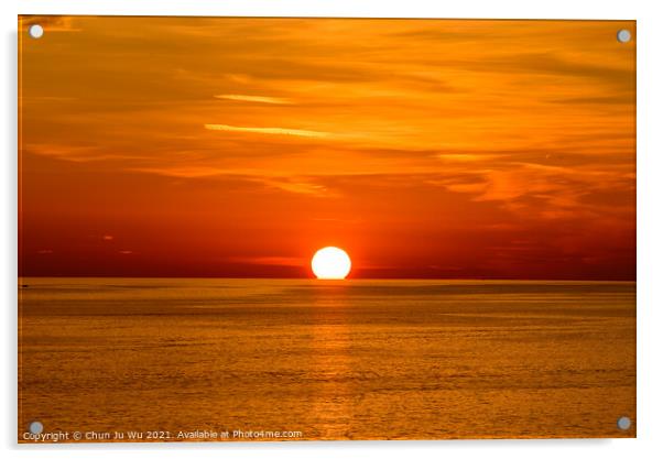 Sunset on the sea with orange clouds Acrylic by Chun Ju Wu